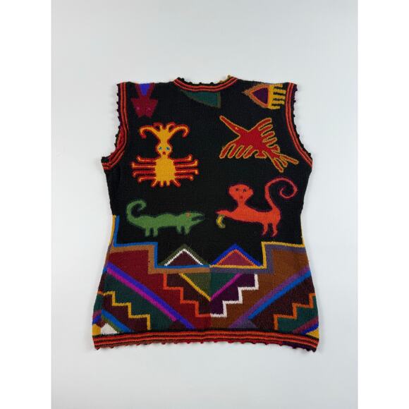 Handmade Andean Alpaca Wool Folk Art Vest | Peru/ Bolivia | Vintage Tribal Knit - Picture 4 of 8